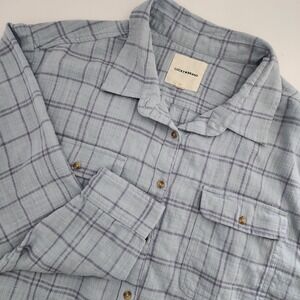 Lucky Brand Blue Plaid Cropped Raw‎ Hem Button Up Shirt Women's XL Cotton